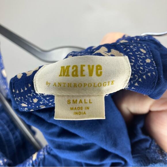 ANTHROPOLOGIE MAEVE Smocked Tunic Mini Dress Blue Small - Picture 4 of 5